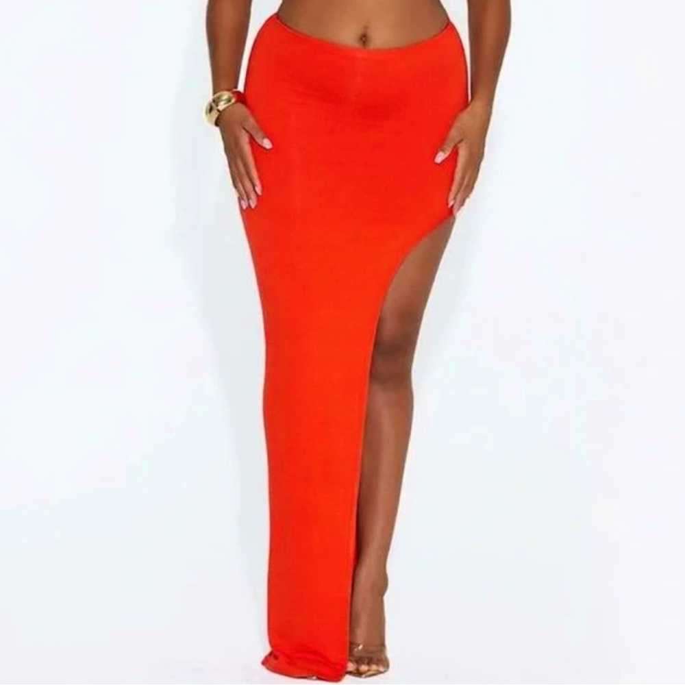 Naked Wardrobe Maxi High Slit Skirt Poppy
